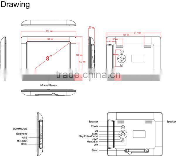 8" digital photo album high resolution digital photo frame