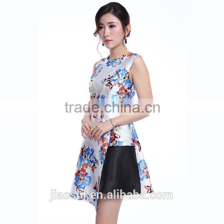 OEM supply western dress designs sleeveless printed ladies dress