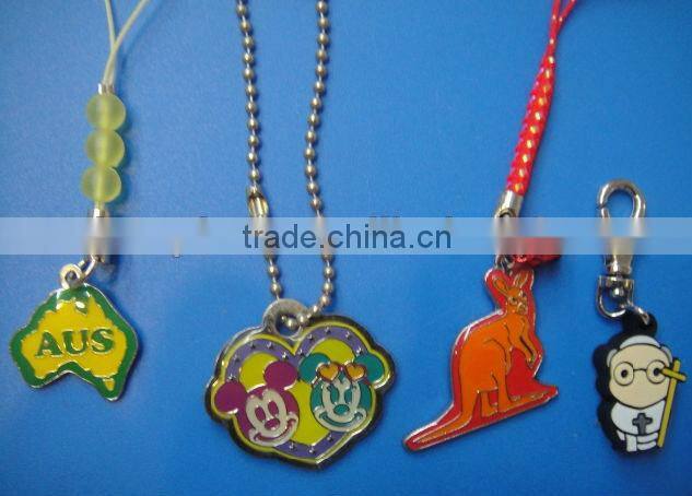 custom 10 designs 2D PVC mobile charms with black strap