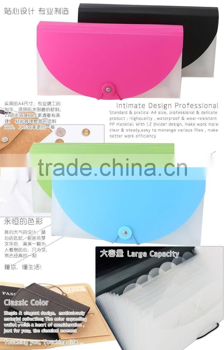 Eco-friendly PP Plastic Expanding File Wallet Case Expandable Document Bag