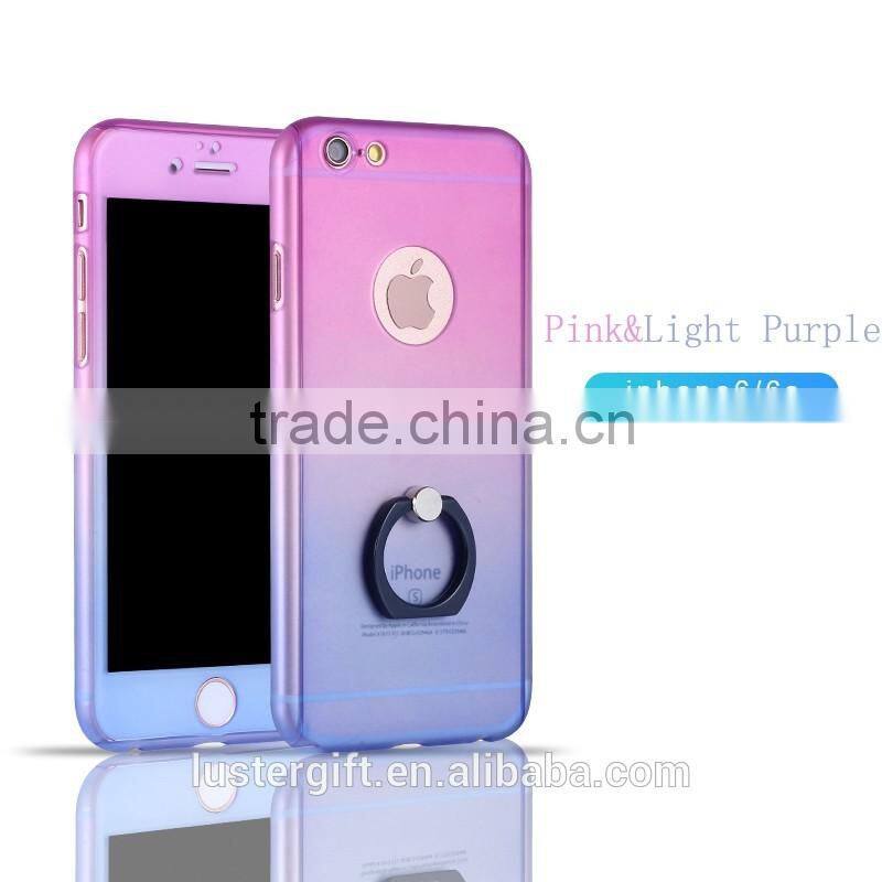 3 in 1 Phone Case with Rotating Ring Kickstand Tempered Glass Screen protector 360 Full body Cover Case for iPhone 6 6S