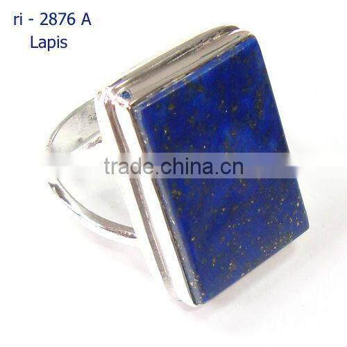 .925 Sterling Silver Blue Lapis Fashion Single Stone Finger Ring