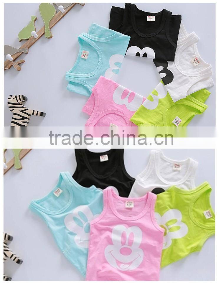 Factory Price Multicolor Children Soft Cotton Cartoon Face Printed Cheap Vest