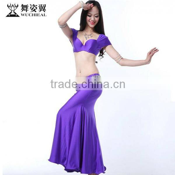 Wuchieal Spandex Belly Dance Costume with Bra Top and Wrap Fish Tail Skirt