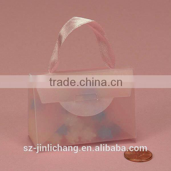 ribbon handle plastic mini purses style box