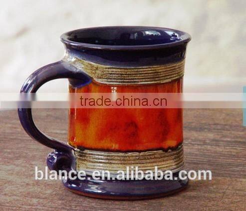 Pottery Mug Wheel Thrown, Earthen mug, Blue and Orange Mug