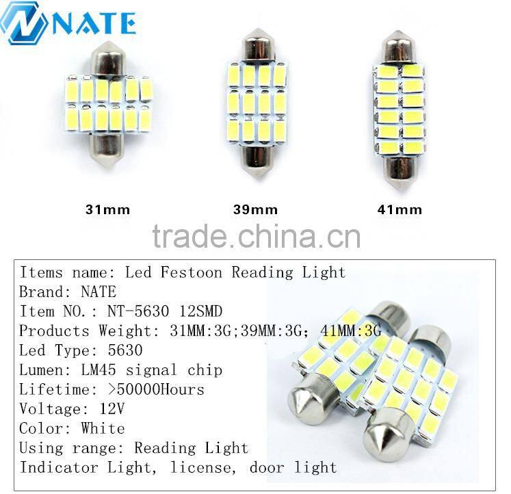 39MM 5630 12SMD Led Dome Light Car Roof Light Car Festoon Light Bulbs