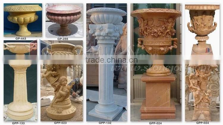 Granite Big Pedestal Planter, Yellow granite flower pot with column pedestal