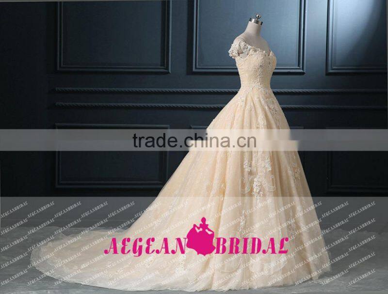 KE181 Real Sample Off- Shoulder Ball Gown Dubai wedding Dress