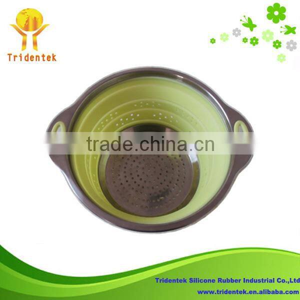 Wholesale food grade stainless steel handle gift collapsible colander