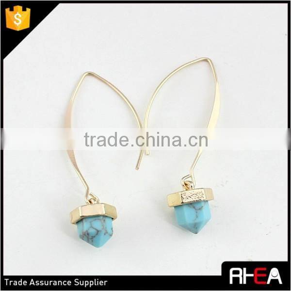 Boho 18K Gold Color Earring,Fashion Turquoise Stone Alloy Drop Earring,Stone Rivet Earring