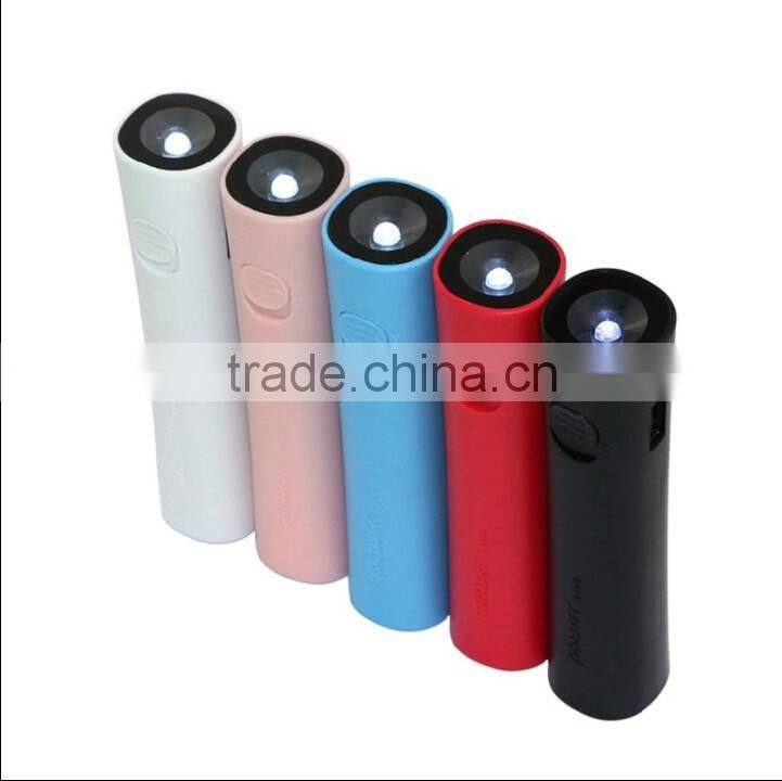 Multi color 2600mah mobile power bank flash light ,led torch light portable power bank