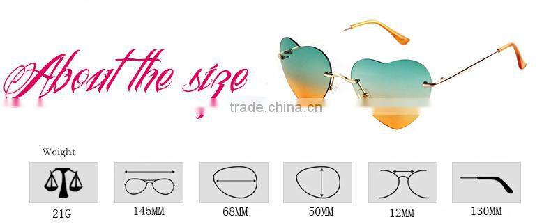 Progressive Dual Colors Rimless Women Metal Heart Shaped Sunglasses