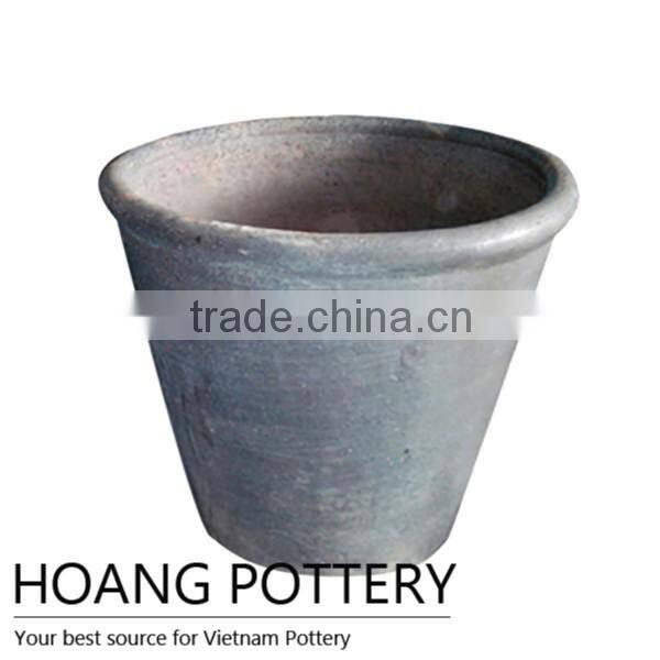 Roll Rim Dark Clay Pot - High-Fired / Oldstone Planter From Vietnam