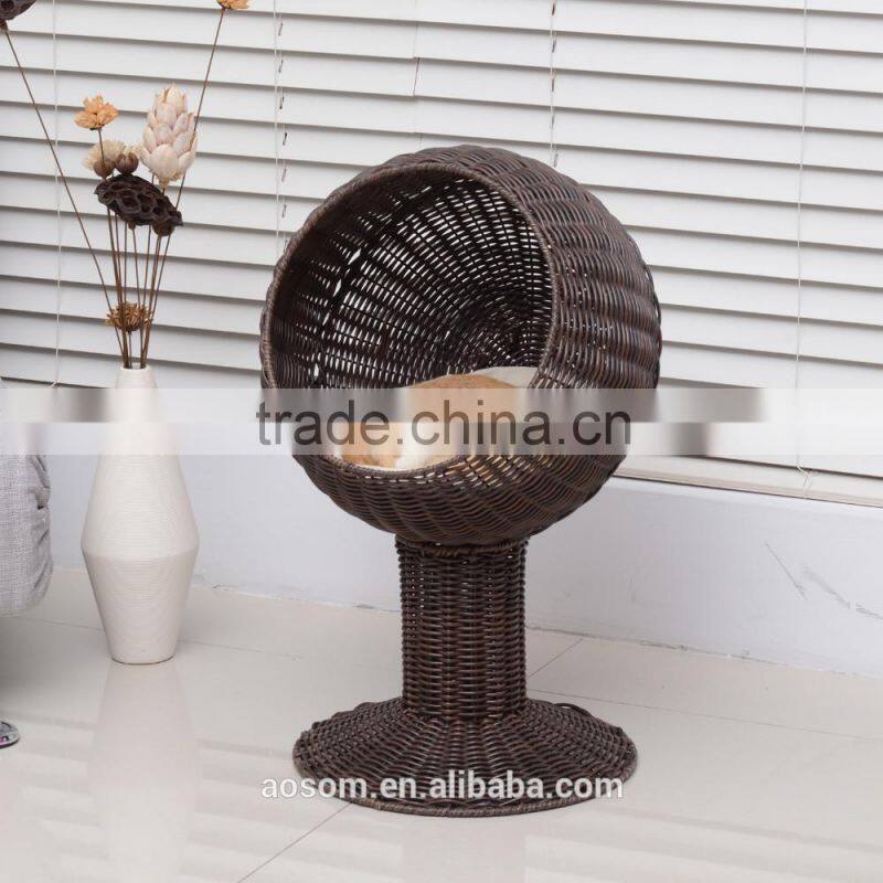 Pawhut 28" Coffee/Beige Hooded Rattan Wicker Elevated Cat Bed