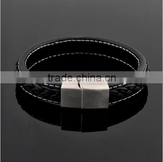 Latest Products In Market Mens Black Genuine Leather Bracelet 2016