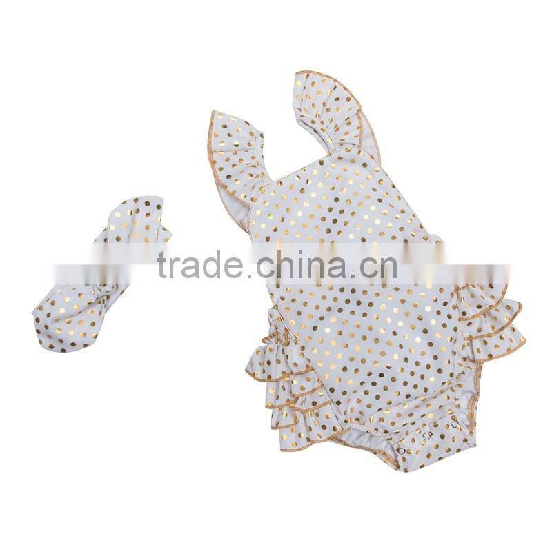 Yiwu Kapu Craft Boutique Baby Gold Dot Bubble Romper, Giggle Moon Remakes Organic Baby Clothes,Seaside Bella Romper