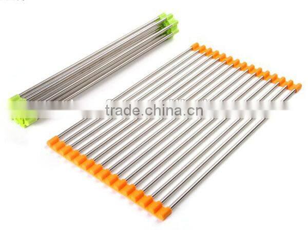Foldable Stainless Steel Dish Drainer Drying Rack for Kitchen