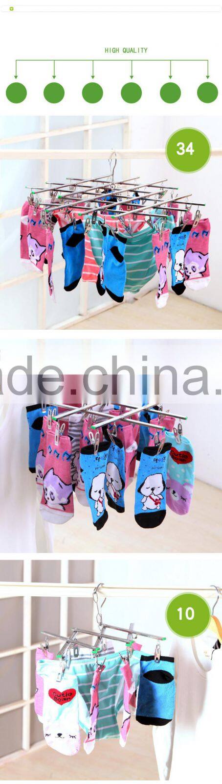 Wholesale products Stainless Steel Clothes Hanging Bracket Laundry Socks Trousers Clips Hanger Dry Rack 10 clips