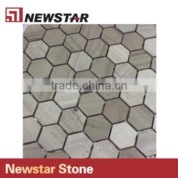 Newsar 1'' Gray Wooden Marble Hexagon Light Grain Wood Mosaic for Bathroom