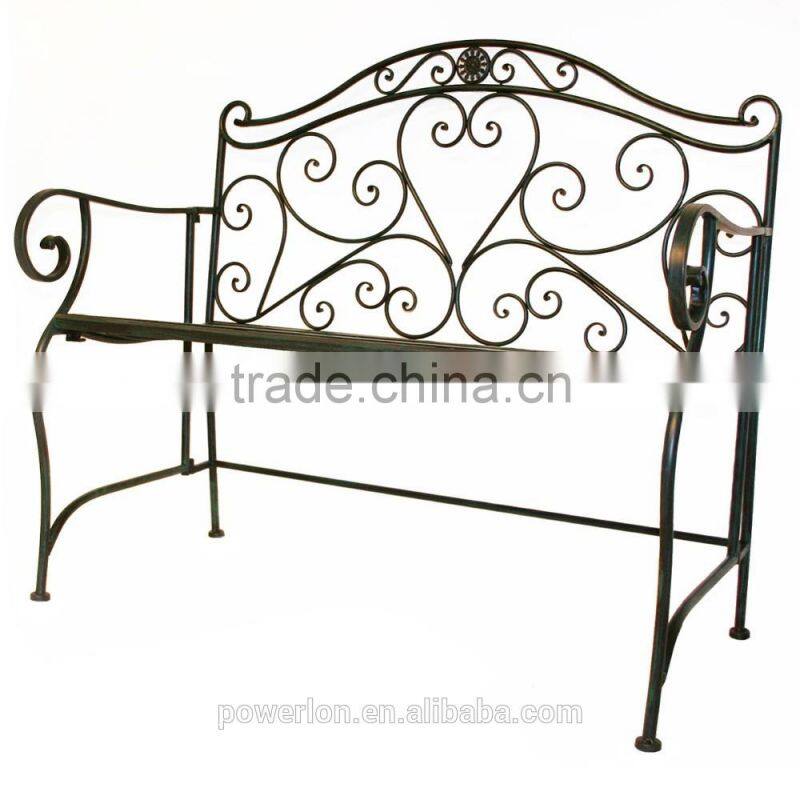 Garden Heart-Shaped 2 Seater Wrought Iron Bench White and Black