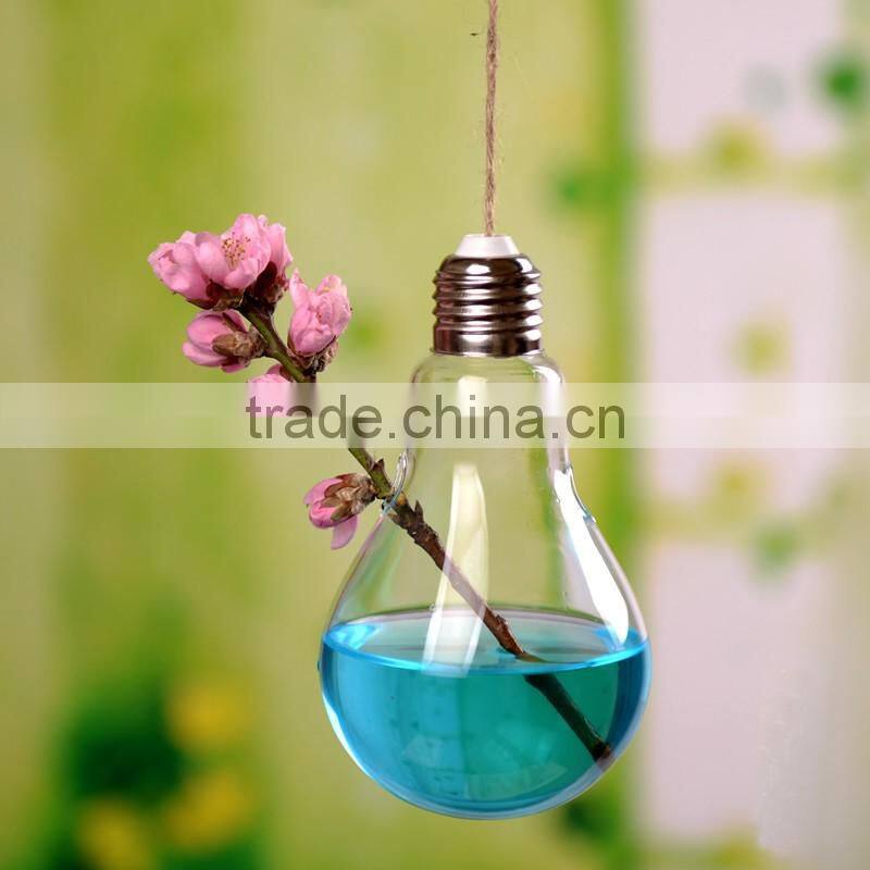 Creative indoor decoration bulb shaped hanging clear glass vase