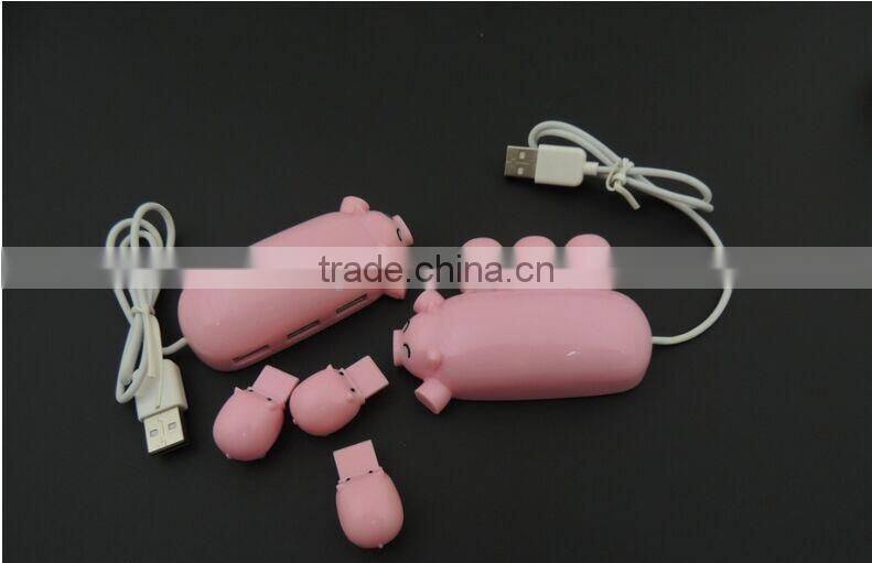 New Arrival Lovely Cartoon Pig Design 3 Port USB Hub 2.0 USB Interface Promotion Gift Choice Present With Card Reader Function