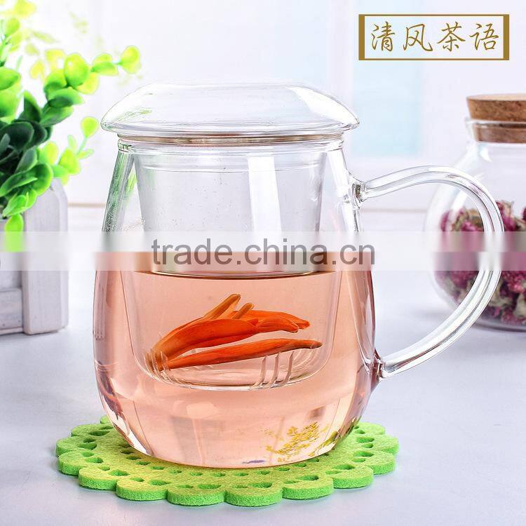 Increasing heat clear glass flower tea cups with filter