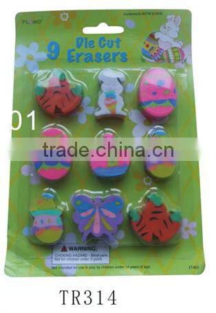 Hot selling different printing heart shape 9 pcs eraser set