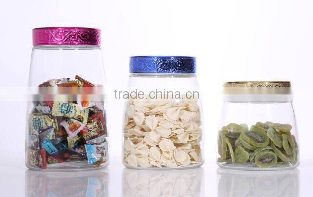 Set 3 Clear Coned Shape Glass Storage Jars with Red Plastic Lid