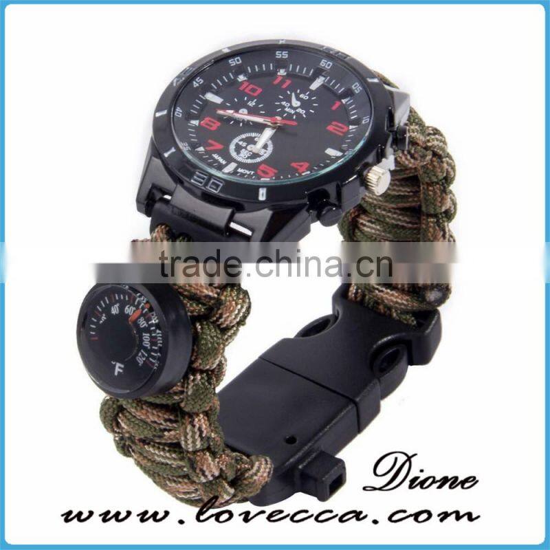 With emergency rescue rope men's paracord survival watch bracelet