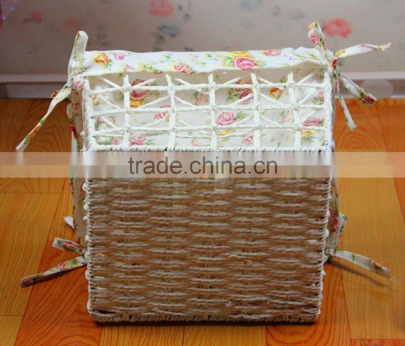 Handmake wooden laundry wicker basket cabinet