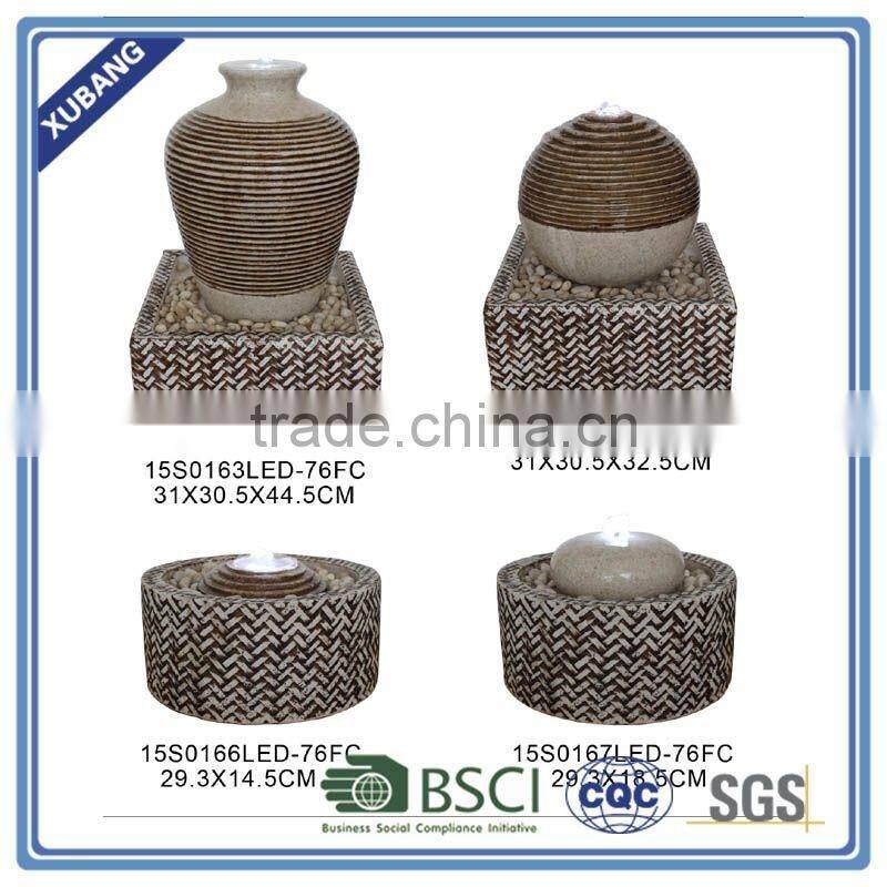 sandstone sphere water feature with LED light statue garden fountain