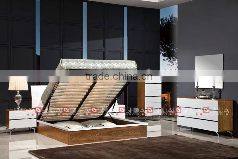 2016 new arrival modern lift up storage bed design and cabinet sets with metal legs