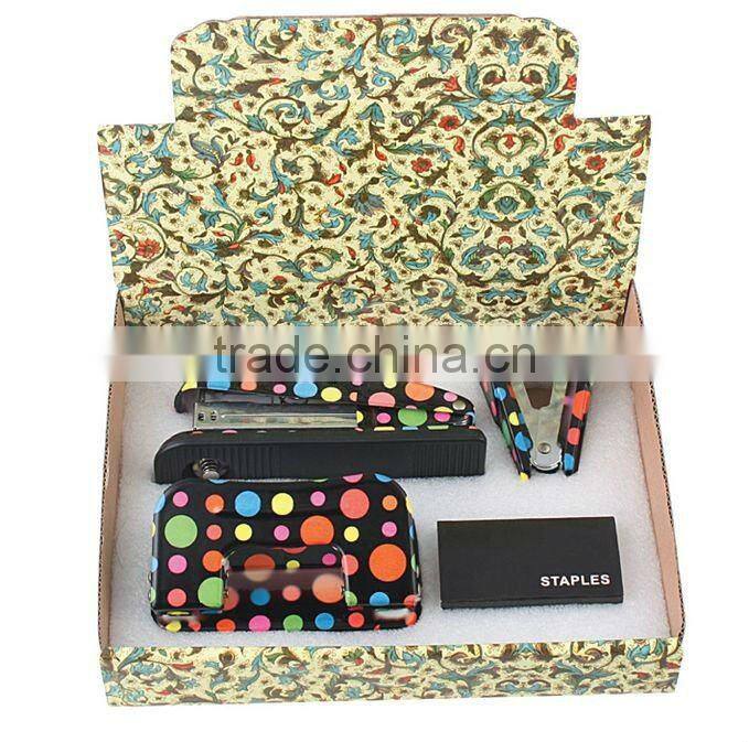 Fashion design 4pcs floral office stapler gift set