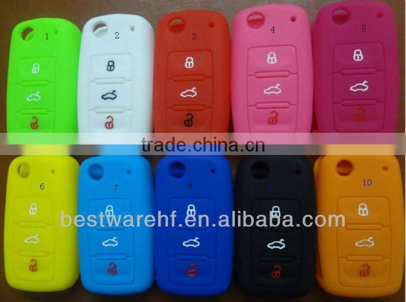 3 buttons Yellow Color silicone car key jackets for VW Polo Golf