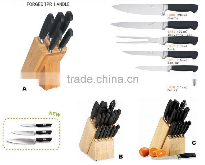5-Pieces Knife set: 5 knives in PP handle + wooden knife block.