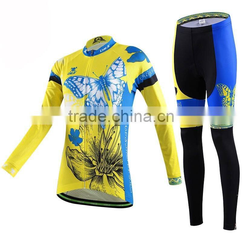 2016 custom made cheap cycling set, women long sleeve cycling clothing