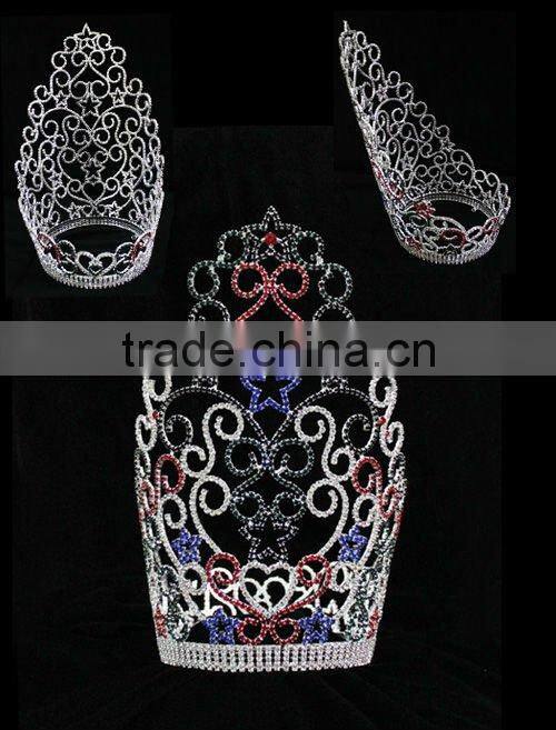 Hair Accessories Wholesale 30cm tall red and green color rhinestone crystal jewelry pageant crowns