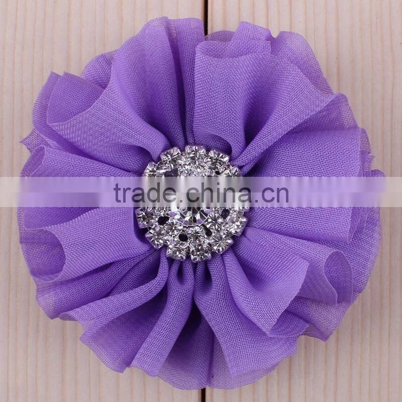 fabric chiffon flower clip with rhinestone center for kids hair accessories