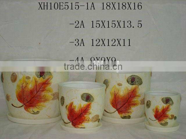 Round Ceramic flower pots with leaf design