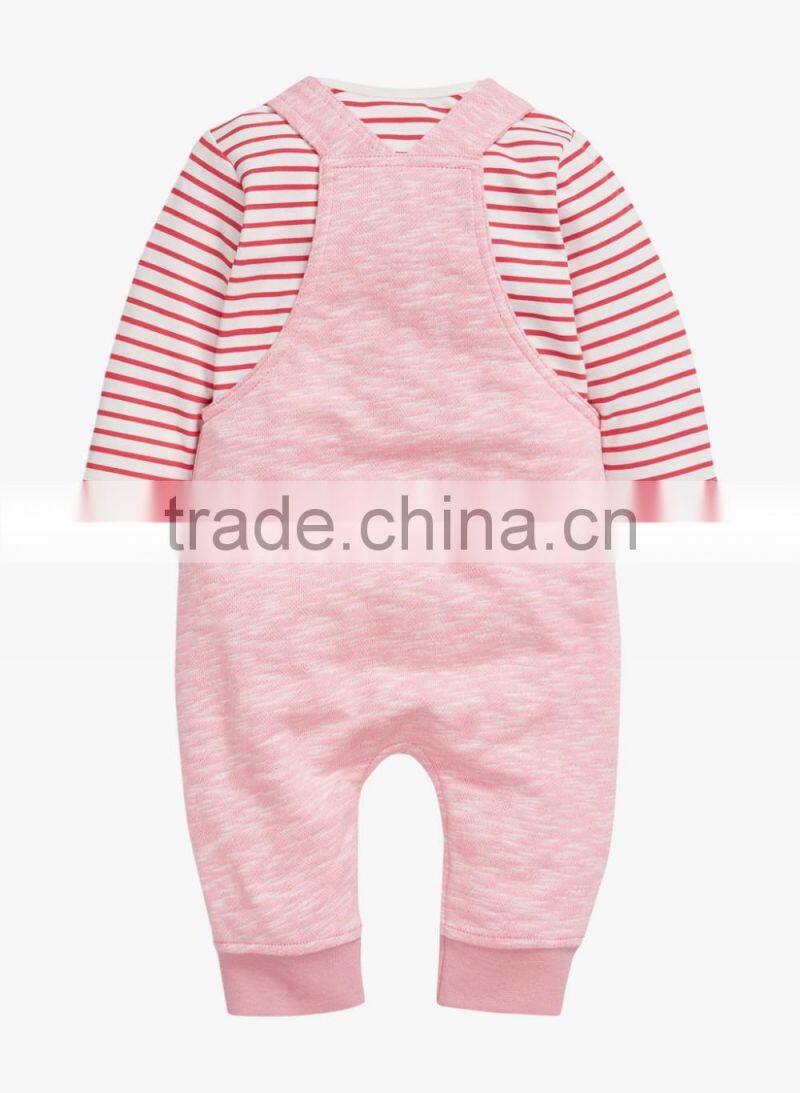 Cute Baby Girls Pink Bunny Dungarees And Bodysuit Set Romper Kids Clothing Unisex Child Clothes 2016 HSD5722