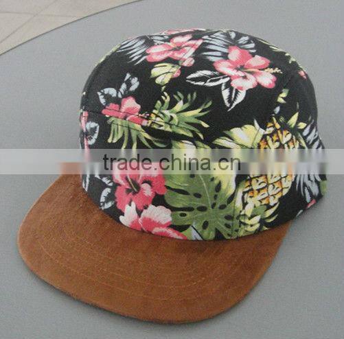 2013 best selling floral crown and snake skin brim 5 panel hat and cap with nylon strap plactic closure