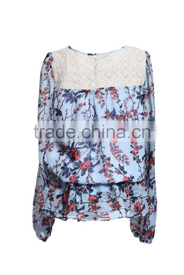 Newest styles women's long sleeve peplum models of blouse in chiffon
