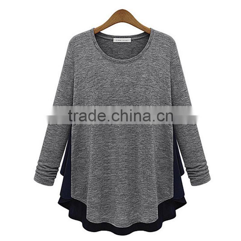 Competitive price good quality factory direct contrast color round neck Asymmetrical women different types of blouse designs