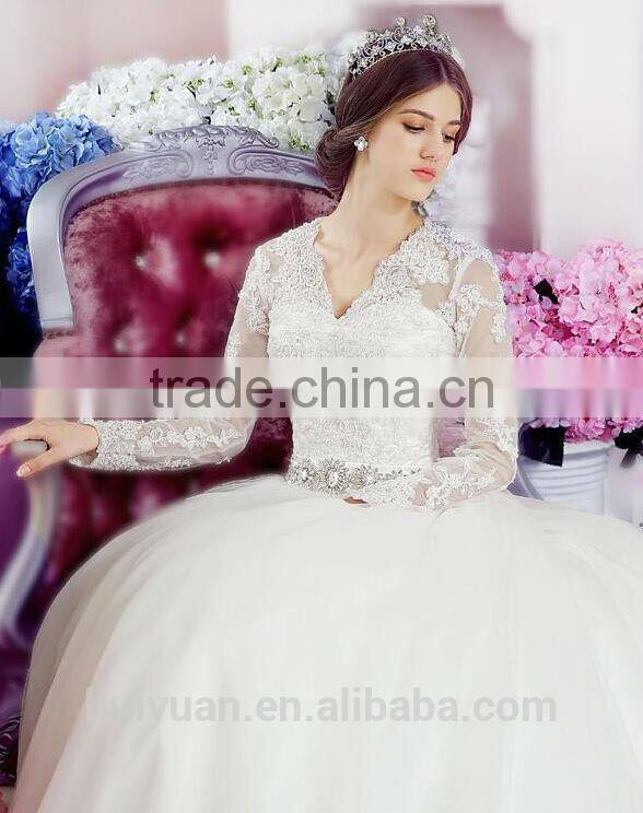 luxury princess lace v neck real long trail wedding dress