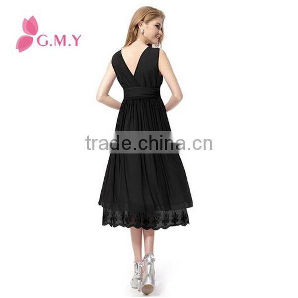 Women's Double V-neck Lace Sweep Backless Night Party Cocktail Dress