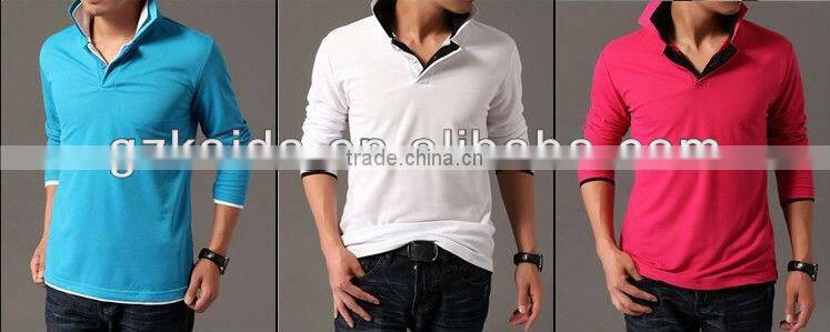 Long sleeve cotton POLO shirt double layers collar