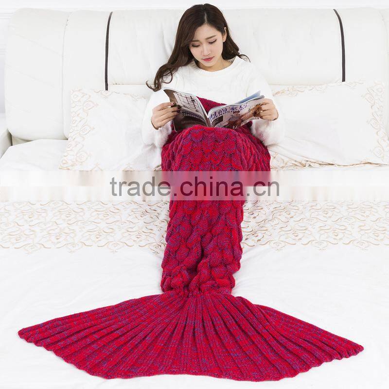 wholesale winter thick fish scale mermaid knitted throw blanket