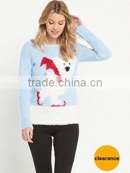 fashion Christmas women pullover sweater with round neck and long sleeve